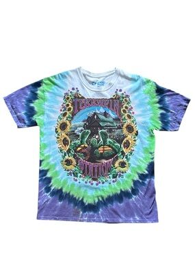 Vintage 90s Grateful Dead Liquid Blue Tie-Dye Terrapin Station Graphic Band Tee